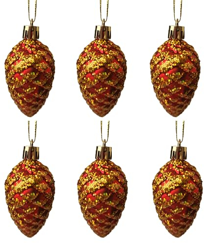 YYCRAFT Glitzernde Tannenzapfenornamente, hängende Tannenzapfen, 7,6 cm für Weihnachtsbaumdekoration, hängende Tannenzapfenform, Weihnachtsdekoration, 10 Stück, rot