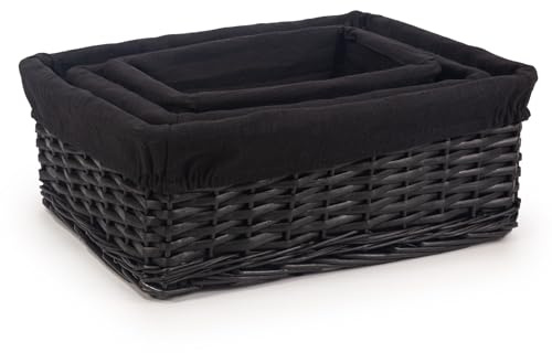 Woodluv Storage Baskets, Storage Basket for shelves Set of 3, Hand-Woven Wicker Baskets to make hampers, Storage Box, Display Hampers, Storage Organiser for Bedroom, Bathroom, Home or Office, Black