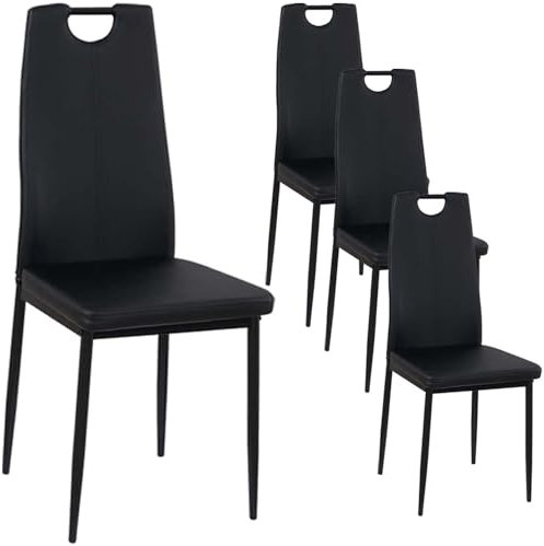 buybyroom Sillas de Comedor Pack 4, Sillas Cocina Acolchadas Modernas, Patas de Metal, Aptas para Sillas de Salón, Cocina, Oficina de Invitados, Negra