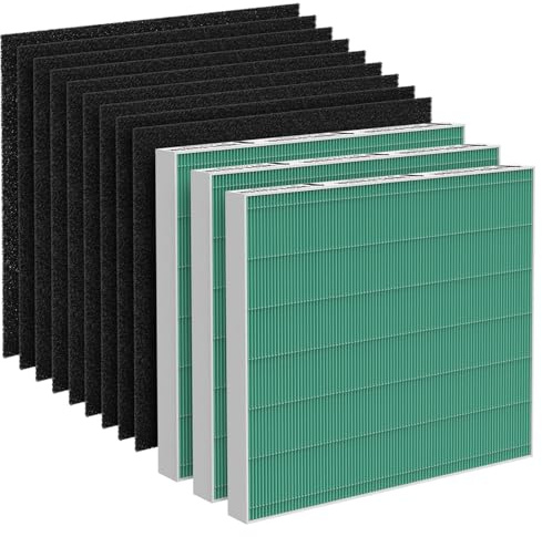 GoKBNY AP-1512HH True HEPA-Ersatzfilter, kompatibel mit Coway AP-1512HH Mighty Luftreiniger, Teilenummer 3304899, mit 9 zusätzlichen Kohlefiltern, grüne Version, 3er-Pack