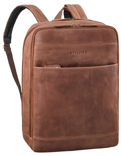 STILORD Leo Leder Rucksack mit Laptop-Fach 15,6 Zoll und Rückenbelüftung | Laptoprucksack 15,6 Zoll | Reiserucksack | Handgepäck Rucksack Herren-Rucksack Farbe:Messina - braun