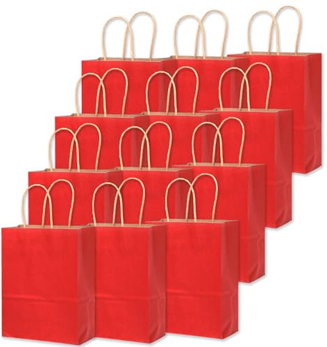 Gcardist Medium 16Pcs Wine Kraft Paper Bags with Handles 27x20x12cm Gift Paper Bags Solid Color Bags (10.5x7.6x4.75Inch, Medium Size)