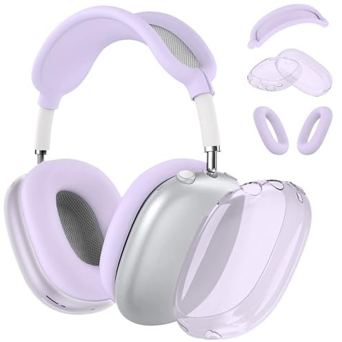 AIIEKZ Hülle für AirPods Max, weiches Silikon mit goldenen Herzmuster Ohrmuscheln Kopfbandabdeckung (Clear Purple)
