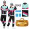Ficlwigkis 80er 90er Jahre Outfit Herren Damen,8 Pcs 80er 90er Kostüm Bad Taste Outfit Herren Damen mit Jacke Hose Stirnband Armbänder Brille Aufblasbare Radio für Karneval (Schwarz 2, XL)