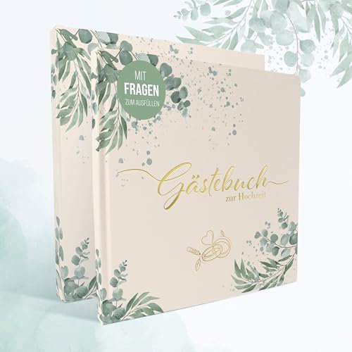colortouch Gästebuch Hochzeit mit Fragen zum Ausfüllen, 104 Hochwertige Seiten Hochzeitsgästebuch, Premium Papier Hochzeitsbuch mit Hardcover für schöne Erinnerungen, Vintage Hochzeit Gästebuch