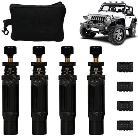 Desinfladores para neumáticos todoterreno, desinfladores para neumáticos – Kit de vástago de válvula ajustable – Herramienta para inflar neumáticos atornillado 4 x 4 (10 – 30 PSI), apagados