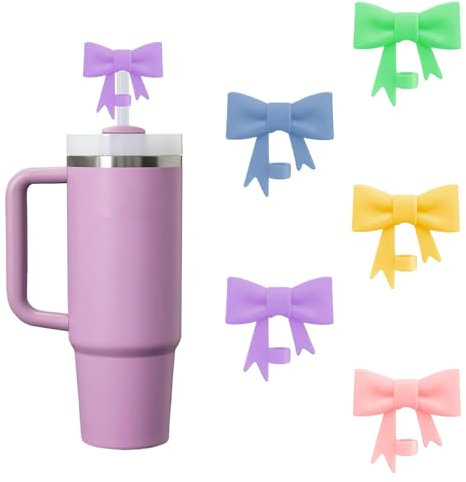 5Pcs Straw Cover Bow Straw Topper Compatible with Stanley 30 & 40oz Straw Cover Bow Straw Toppers Straw Covers Straw Topper Bow Tie Straw Cover for 10mm Cup Straw Accessories (Multi Color)