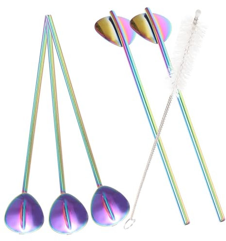 Cabilock Juego De Pajitas De Acero Inoxidable Cucharas Para y Cepillo De Limpieza 6pc