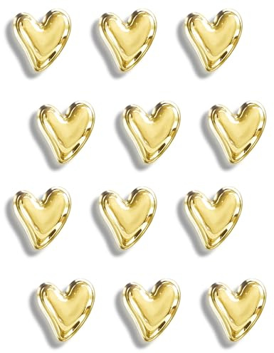 Mymazn 12Pcs Fridge Magnets Cute Refrigerator Magnets, Small Magnets for Whiteboard Cabinet Locker, Heart Decorative Magnets for Classroom Kitchen Office (Gold)