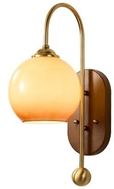 LEYWHEF Applique murale moderne au fini antique, abat-jour en verre soufflé à la main, lampe murale en bois massif.(A)