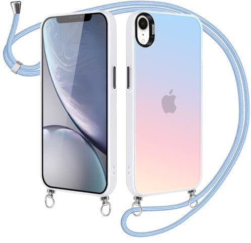Xylota Coque avec Cordon pour iPhone XR 6,1, Couleur Laser Housse avec Réglable Collier Silicone TPU Corde Aesthetic Etui, Lanyard Antichoc Protection Complète Case pour iPhone XR, Bleu