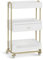 Barberpub Servierwagen mit Rollen & Schublade, Rollwagen Friseurwagen Weiß-Gold, Salon Trolley mit 3 Ablagen, Moderner Arbeitswagen für Bad Wohnzimmer, 37x51x87cm, 0093