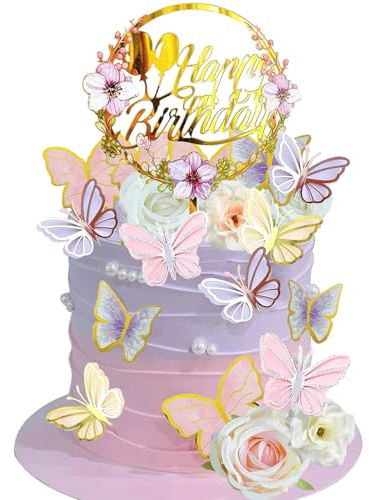 Schmetterlinge Torten Deko, 35pcs Schmetterling Blumen Deko Kuchen, Cake Topper Schmetterlinge, Geeignet für DIY-Geburtstagsfeiern, Hochzeiten, Valentinstag
