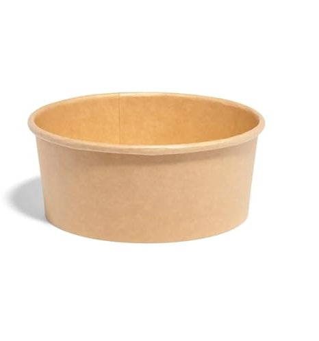 Reborn Packaging 50 x 750ml (26oz) Disposable Kraft Paper Salad Bowls with PET Lids, Round Takeaway Hot/Cold Food, Salad, Deli