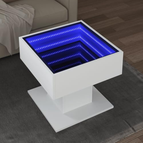 QZZCED LED-Couchtisch Weiß Lounge-Tische Ablagefläche WohnzimmertischBürotisch für Lounge 50x50x45 cm Holzwerkstoff