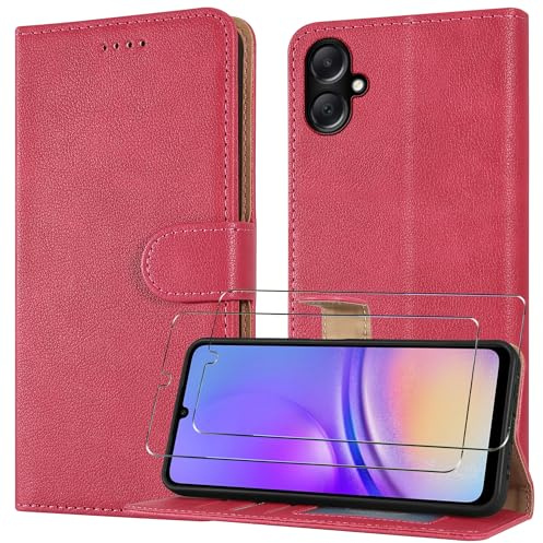 Case for Samsung Galaxy A06 4G Power with 2 Screen Protector, Magnetic Book Flip Folio Cover [RFID Protection & 3 Card Slots] and [Kickstand], Leather Wallet Phone Case for Samsung A06 - Pink