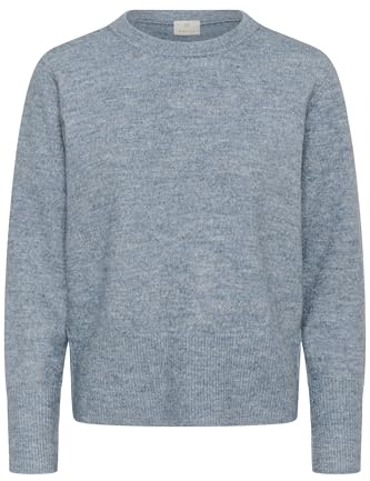 KAFFE Women's Pullover Round Neck Knit Regular Fit Long Sleeves, Windward Blue Melange, M