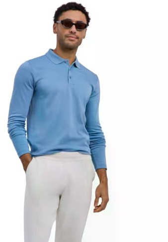 FALKE Herren Polohemd Basic Polo Shirt Longsleeve M Pl Baumwolle weich hautfreundlich bequem sehr leicht 1 Stück, Blau Sky Blue 6876, L
