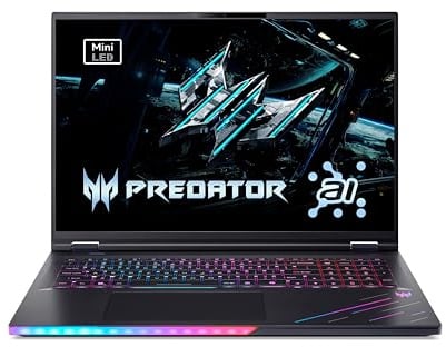 Acer Predator Helios 18 AI (PH18-73-96TW) Gaming Laptop, 18 WQXGA MiniLED IPS 250Hz Display, Intel Core Ultra 9 275HX, 32 GB RAM, 1 TB GB SSD, NVIDIA GeForce RTX 5080, Windows 11, QWERTZ Tastatur
