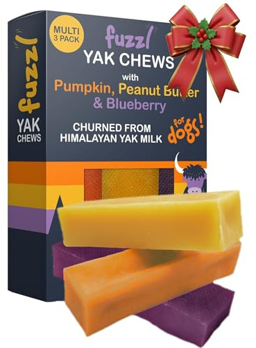 Fuzzl Yak Chews Pumpkin, Peanut Butter, Blueberry Medium Pack 3 - Himalayan Yak Chews for Dogs - Natural Dog Chew