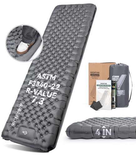 HIKENTURE 7.3 R-Value Sleeping Pad, 10cm Camping Mat with Foot Pump | 10cm Thick Inflatable Camping Mattress with Foot Pump, Insulated Sleeping Mat for 4 Seasons, Backpacking, Hiking, 210 x 64 cm