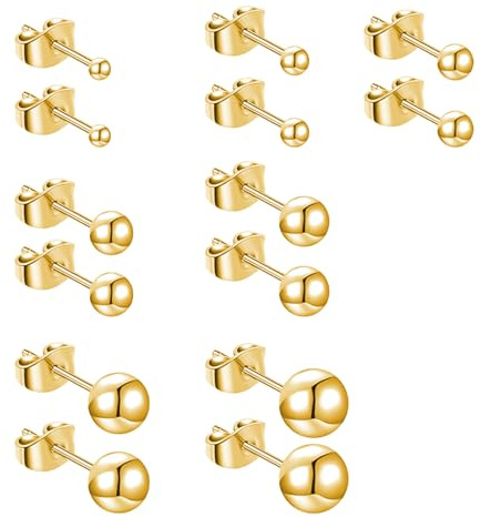7 Paar Ohrstecker aus Edelstahl mit runder Kugel, goldene Ohrstecker für Damen und Herren