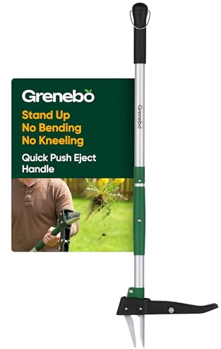 Grenebo Stand-Up-Unkrautentferner, Krallen-Gartenwerkzeug zum Entfernen von Unkraut mit Auswurfmechanismus, Werkzeug zum Entfernen von Wurzelunkraut für Löwenzahn