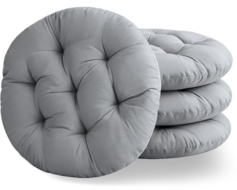 MOFXWHE 4er Set Stuhlkissen Rund, 40cm Bequemes Sitzkissen Gefüllte Sitzkissen, Runden Bodenkissen Stuhlauflage für Indoor, Outdoor, Küche, Garten, Esszimmer, Wohnzimmer, Studierzimmer (Dunkel Grau)