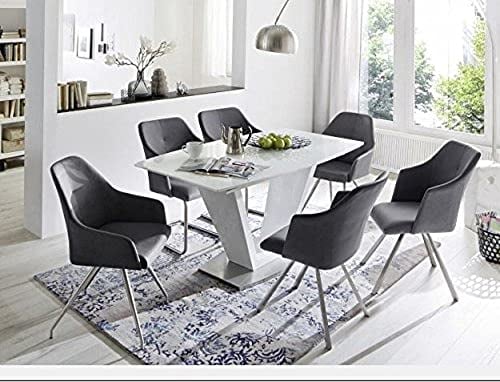 Esszimmertisch Weiß Hochglanz Esstisch ausziehbar mit Glasplatte, BxHxT 160-210x76x90 cm