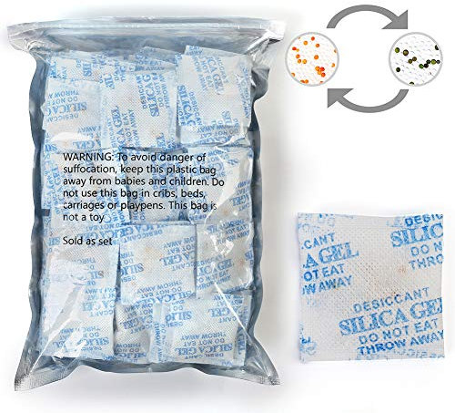 LotFancy 100 Sachets 3g Déshydratant gel de silice réutilisable Absorbeur d'humidité pour penderies, valises, caves avec indicateur de couleur Silicagel Déshumidificateurs