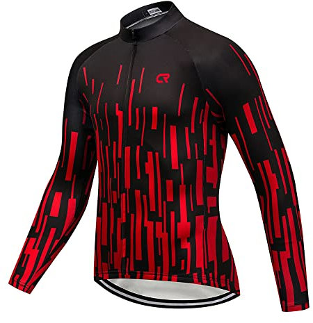 Coconut Ropamo GR Herren Langarm Radtrikot mit Reißverschlusstaschen Fahrradhemd Fahrradbekleidung Schnell trocknend Atmungsaktiv, Schwarz/Rot gestreift, X-Groß