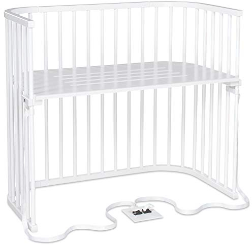 babybay Boxspring XXL Beistellbett aus massivem Buchenholz / kompakt & verwandelbar / Kinderbett Höhe stufenlos verstellbar / mitwachsendes Babybett (weiß lackiert)