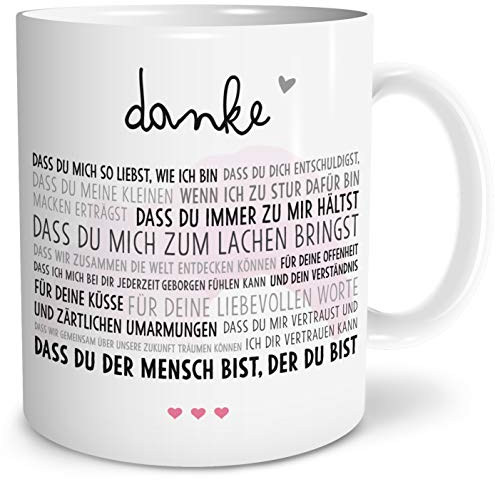 OWLBOOK® Danke Liebe Geschenke für Frauen Männer Geschenkideen Freundin Ehefrau Partner zum Geburtstag Valentinstag Jahrestag Weihnachten Keramik 300 ml