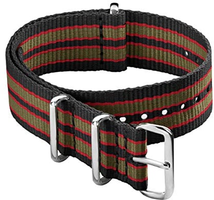 Archer Watch Straps - Klassische NATO Nylon Uhrenarmbänder (Schwarz/Rot/Grün, 24mm)