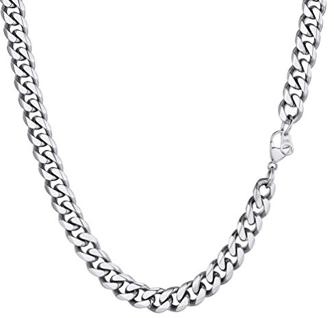 PROSTEEL 9mm Miami Men and Women Chain Curb Cuban Link Stainless Steel Necklace Silver