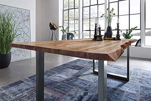 SAM Esstisch Baumkante, 220x100 cm, NOAH, Akazie, Natur, U-Gestell Silber