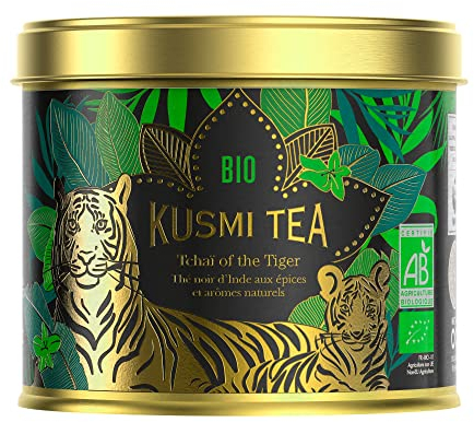 Kusmi Tea - Tchaï of the Tiger - Thé Noir Indien Biologique avec Épices - Chai - Thé Noir Aromatisé - Créé en Collaboration avec WWF - Boîte en Métal 100g - Quantité pour environ 50 Tasses