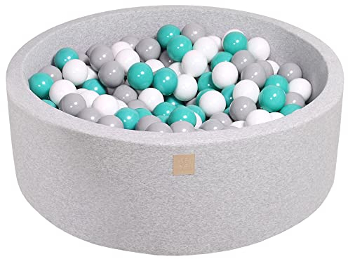 MEOWBABY Bällebad Baby - Rund 90x30cm Ball Pit für Kinder ab 1 Jahr mit 200 Bälle - Weiches & Sicheres Bällepool, Cotton, Hellgrau