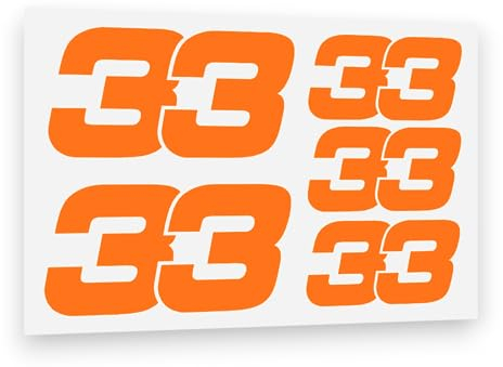 Max Verstappen number 33 Fluorescent Orange Vinyl Sticker 2 x 80mm / 3 x 50mm F1 Formula 1