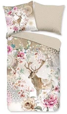 Traumschloss Comfort Flanell Bettwäsche »Geonna«, winterlicher Hirsch mit Mandalas und Blumen, 155x220 & 80x80, 100% Baumwolle, wärmend & kuschelig, mit Reißverschluss, Kissen und Bettbezug