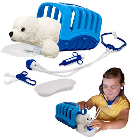 My Little Vet Basket - Siegel von Deluxebase Kinder Tierarzt Kit mit weicher Plüschdichtung, medizinischen Werkzeugen & tragbarer Tragetasche, Pretend Play und Lernspielzeug für Kinder ab 3 Jahren