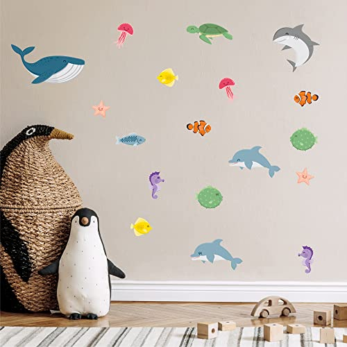 Klebekerlchen® | Wandtattoo Kinderzimmer Junge & Mädchen, Wandsticker selbstklebend, wiederverwendbare & rückstandsfreie Kinderzimmer Deko – Wandtattoo Meerestiere Sticker (Set mit 23 Motiven)