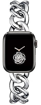 KAGOWEAR 38/40/41mm Silver Classy Cool Women Chain Smartwatch Bands for Apple Watch Bands SE Series 9/8/7/6/5, Replacement Watch Strap for iwatch 9/8/7 Gift for Her