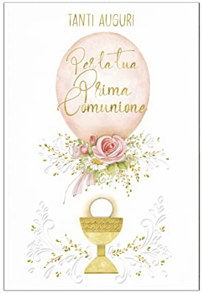 ARKRAFT Carte de vœux de communion pour fille avec pochette porte-pièces, textes en or 17 x 12 cm (Communion, C08)