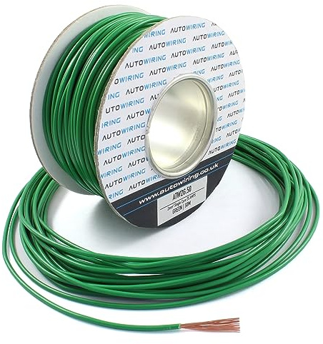 25 AMP Rated 2mm² Single Core Stranded Copper Cable 12v 24v Thin Wall Wire (10M 20M 50M 100M) (GREEN, 20M Coil)