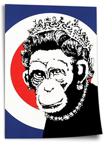 Poster aus Baumwolle Queen UK England, Street-Art Banksy Großbritannien - Moderner Kunstdruck - Wohnzimmer, Inneneinrichtung Deko Kunstdruck ohne Rahmen, Wandbild - A4, A3, A2, A1, A0, XXL - Wohnzi..