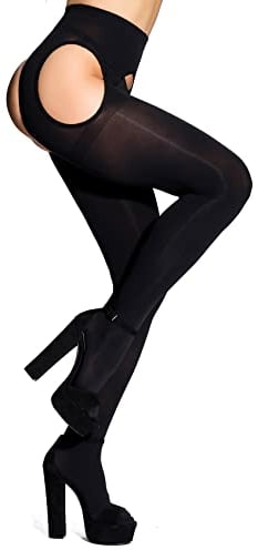 Surepoch Damen-Strumpfhose im Strapsen-Design, Übergröße, Strapsgürtel, figurformend, Weiß, Schwarz, 3XL-4XL