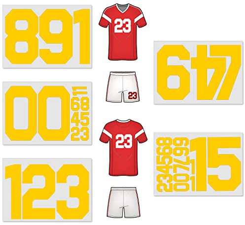 Camiseta de 34 piezas con números para planchar de 8 y 2 pulgadas, números del 0 al 9 para uniforme de equipo, camiseta deportiva, gorras, fútbol, baloncesto, béisbol (1 juego, amarillo)