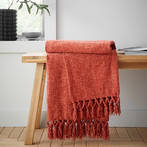 Catherine Lansfield Wilson Plain Chenille 130x170cm Blanket Throw Terracotta
