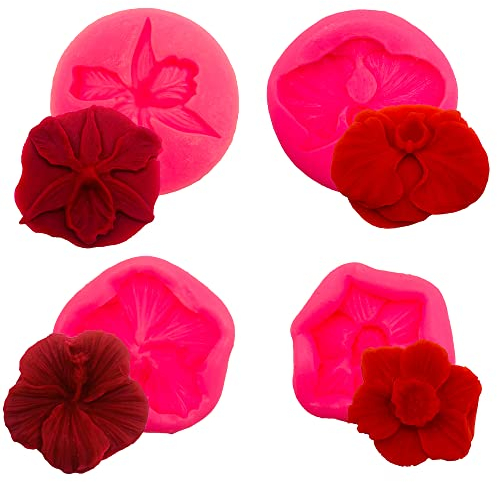 Set mit 4 Blumen Silikonformen Hibiskus Phalaenopsis Lotus Orchidee Modellierung Schokolade Fondant Formen für Zucker Bastelformen Kuchen Backen Dekorieren Epoxidharz Werkzeuge